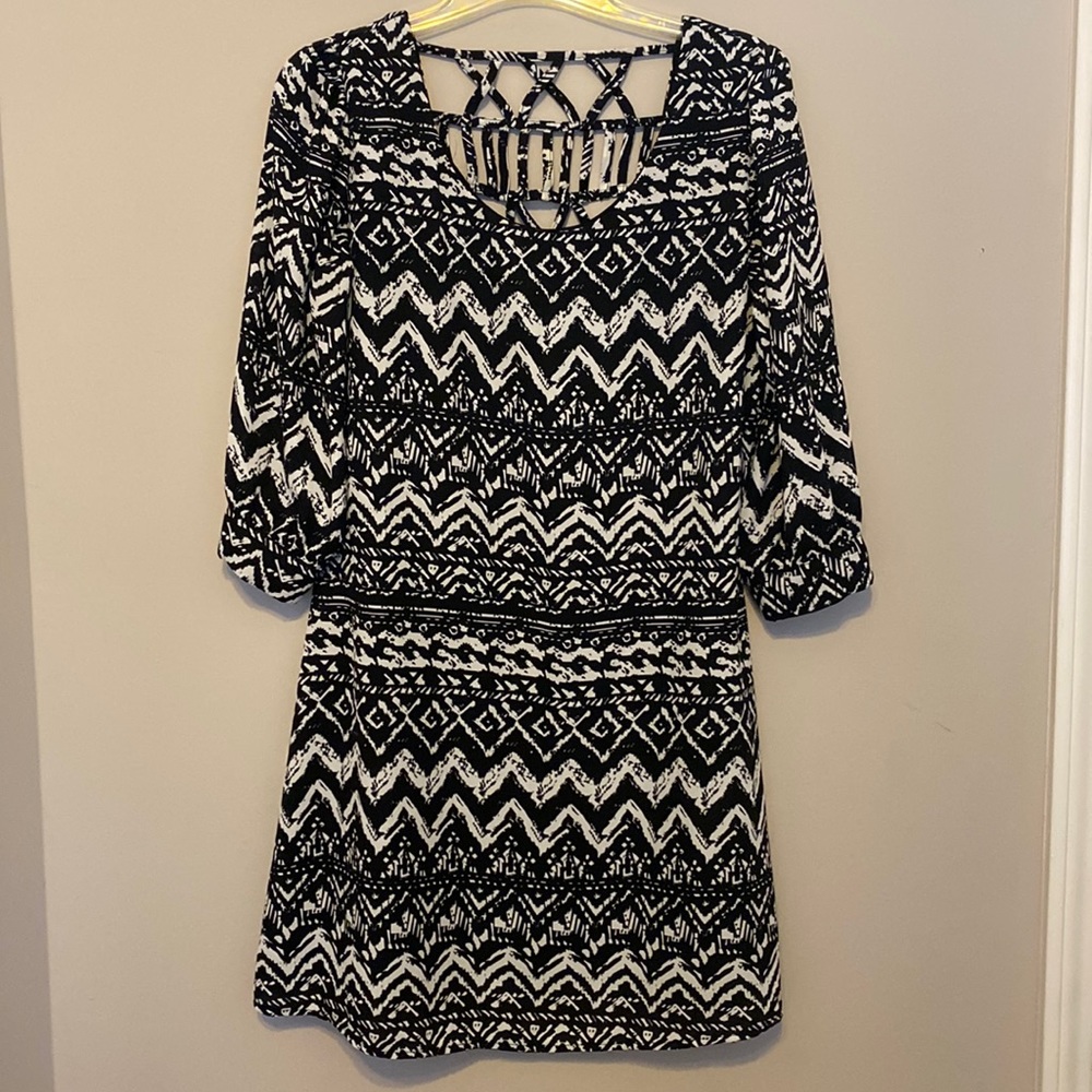 3/4 Length Black and White Dress
